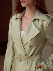 MOTF PREMIUM WOMEN'S SPRING/SUMMER LINEN-LIKE COTTON CASUAL ELEGANT BELTED TRENCH COAT - Mint Green - View 2