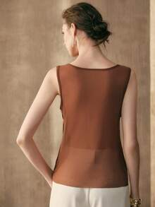 Revavyn Revavyn Women's Knit Mesh Patchwork Sleeveless Scoop Neck Casual Tank Top - Brown - View 3