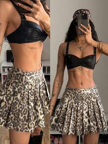 StreetHx Women's Leopard Print Pleated Mini Skirt - Multicolor - View 1