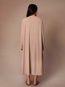 Lazeform 2pcs/Set Solid Ribbed Knit Long Sleeve Robe + Sleeveless Open Front Robe, Plus Size Outerwear - Coral Pink - View 2