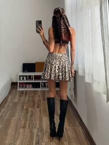 StreetHx Women's Leopard Print Pleated Mini Skirt - Multicolor - View 2