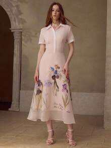 MOTF PREMIUM 女士优雅印花中长连衣裙，春夏款 - 彩色 - 查看 4
