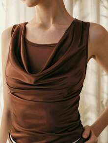 Revavyn Revavyn Women's Knit Mesh Patchwork Sleeveless Scoop Neck Casual Tank Top - Brown - View 5
