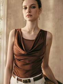 Revavyn Revavyn Women's Knit Mesh Patchwork Sleeveless Scoop Neck Casual Tank Top - Brown - View 6