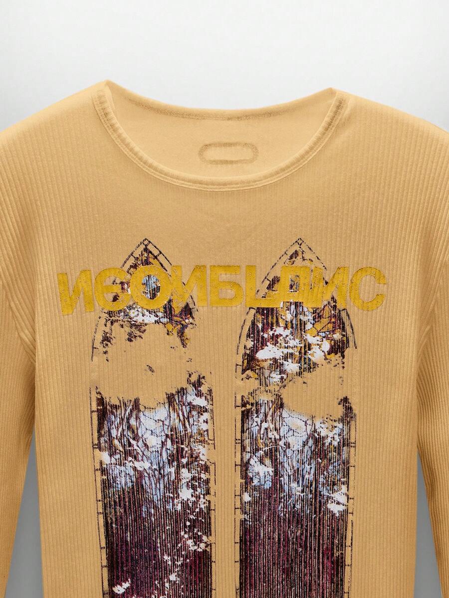 NEON BLANC 男士街头时尚针织圆领字母印花长袖T恤 - 黃色 - 查看 1