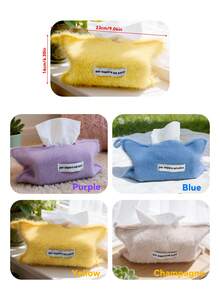 1pc Solid Color Feather Cloth Tissue Bag Home Drawn Paper Tissue Box - Bedhead Storage, Hanging Bag, Hanging Decoration, Tissue Pack, High Quality Non Shedding, Desktop Decoration,Home Decor - Multicolor - View 15