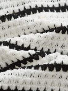 Cozy Pixies 女婴条纹撞色荷叶边无袖上衣和松紧腰短裤两件套 - 黑與白 - 查看 3