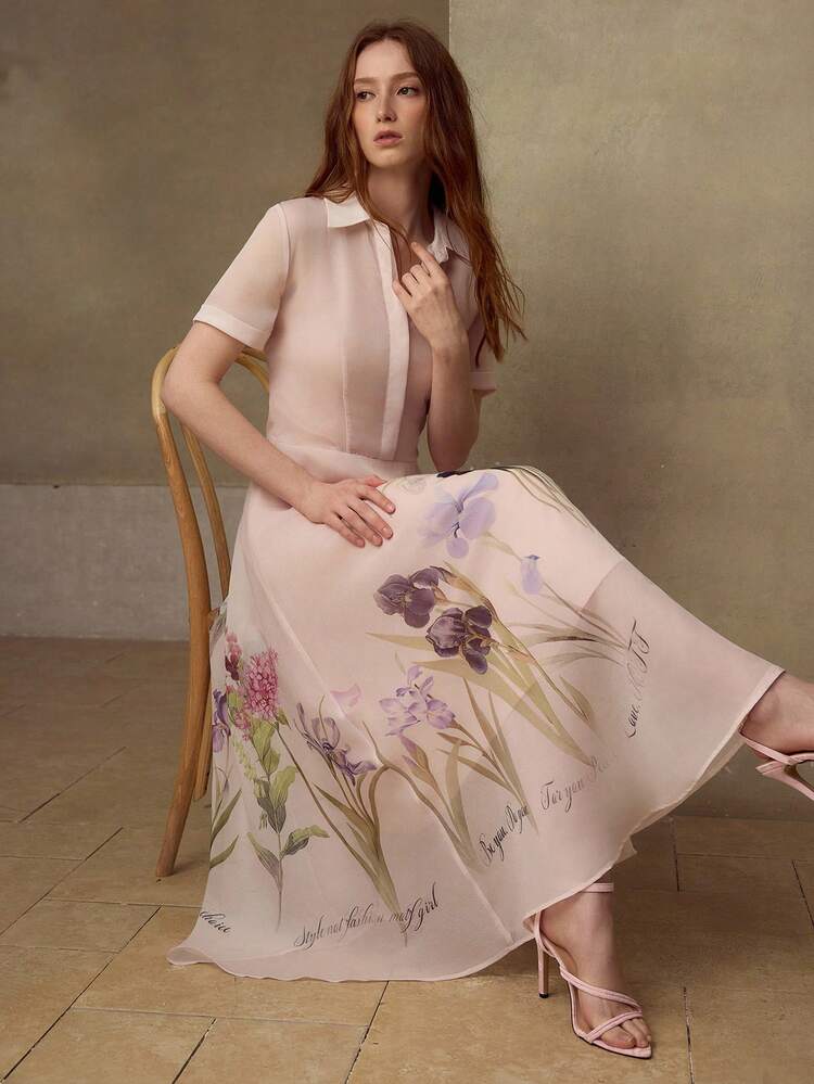 WOMEN'S ELEGANT FLORAL PRINT MID-LENGTH DRESS, SPRING/SUMMER