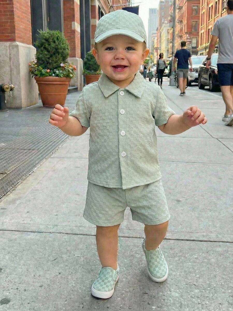 Souflis Souflis 纹理衬衫和短裤街头时尚幼儿男童两件套