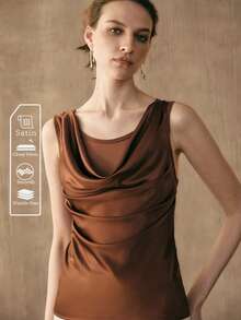 Revavyn Revavyn Women's Knit Mesh Patchwork Sleeveless Scoop Neck Casual Tank Top - Brown - View 2