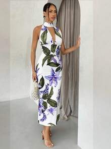 Glamine Đầm hoa cổ yếm ôm dáng thanh lịch, hoàn hảo cho kỳ nghỉ. - Nhiều màu - Xem 2