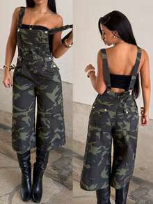 StreetHx Mono informal de mujer con diseño de bolsillo y estampado de camuflaje con tirantes - Multicolor - Ver 1