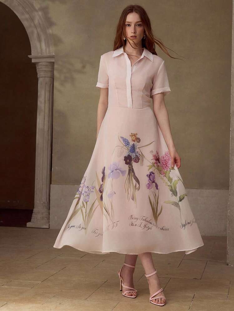 WOMEN'S ELEGANT FLORAL PRINT MID-LENGTH DRESS, SPRING/SUMMER