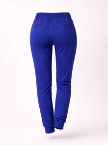 Pantalón con resorte en cintura y tobillo tipo jogger con pinzas en la parte de atrás - Azul Cadete - Ver 4