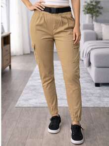 Gabardine Cargo Jogger Pants - Camel - View 1