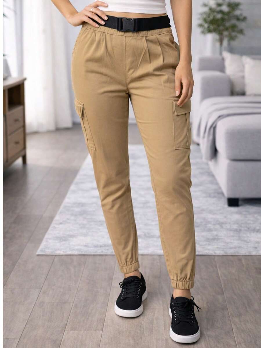 Gabardine Cargo Jogger Pants - Camel - View 1