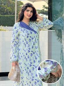 Al Najma Women's Elegant Floral All-Over Print Arabic Style Dress - Multicolor - View 9