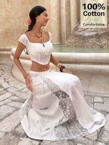 Serisse New Hollow-Out Embroidery Patchwork Skirt, Spring/Summer - White - View 8