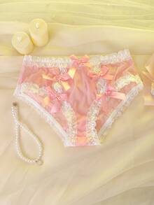 Mũ đội đầu bằng lưới xuyên thấu màu hồng dễ thương với ren xếp nếp và nơ, quần lót kiểu Lolita Kawaii ngây thơ cho lễ hội âm nhạc và tiệc tùng. - Hồng - Xem 6