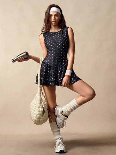VARSIVA Women's Polka Dot Backless Sleeveless Sports Dress With Shorts