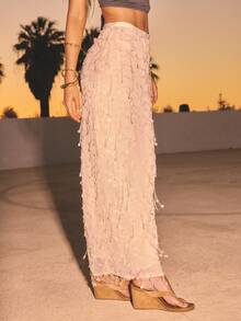 Aralina Festival Party Mesh Sequin Tube Maxi Skirt Sheer Summer Spring Swim Vacation Beach Cover Up Sexy Beige - Apricot - View 5