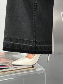 EURMUSE Quần jean đen cạp vừa thường ngày dành cho nữ - màu đen - Xem 6