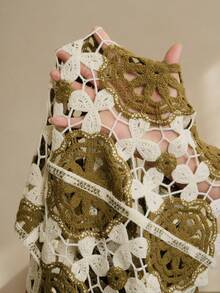 Arave 女士宽松镂空针织纹理开衫，仿羊绒质感，休闲短款 - 軍綠色 - 查看 8