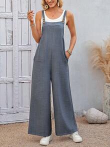 EMERY ROSE 女士宽松口袋连体裤，带背带 - 霧霾藍 - 查看 1