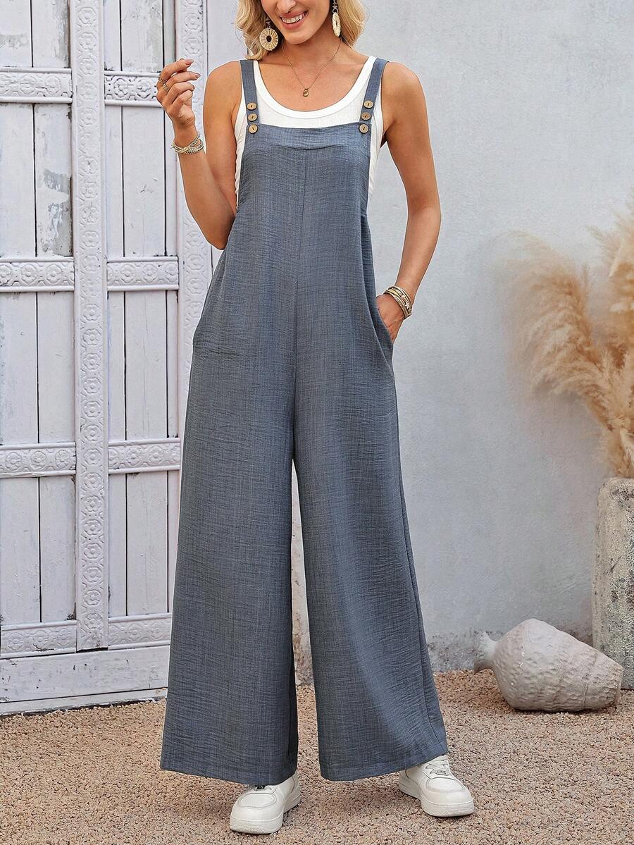 EMERY ROSE 女士宽松口袋连体裤，带背带 - 霧霾藍 - 查看 1