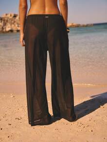 Aralina Sheer Mesh Vacation Festival Drapey Summer Spring Swim Beach Cover Up Pull On Pant Sexy Black - Black - View 2