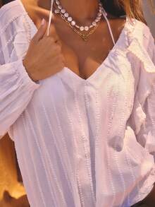 Aralina Ruffle Frill Lace Sheer Summer Spring Swim Vacation Beach Cover Up Mini Dress Sexy - White - View 4