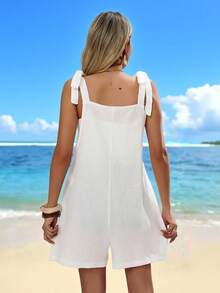 Swim Vcay 女士夏季沙滩系带宽松休闲度假口袋连体裤 - 白色 - 查看 2