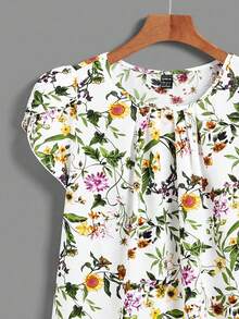 SHEIN VCAY 度假夏季梭织蝙蝠袖圆领宽松女式衬衫 - 綠色 - 查看 3