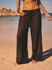 Aralina Sheer Mesh Vacation Festival Drapey Summer Spring Swim Beach Cover Up Pull On Pant Sexy Black - Black - View 6