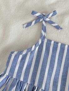 Loomiva 女婴蓝白条纹无袖上衣和松紧腰裤两件套 - 藍色 - 查看 3