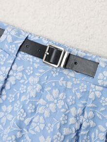 Franclia Pantalones cortos casuales con cinturón y pliegues con estampado floral diminuto para mujer, pantalones cortos de verano, pantalones cortos de primavera lindos para mujer, pantalones cortos de verano para mujer, pantalones cortos de mujer de verano, ropa de verano, pantalones cortos de mujer de verano - Azul - Ver 4