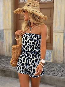 Brillora 女士豹纹吊带连体裤，度假风 - 藍色 - 查看 5