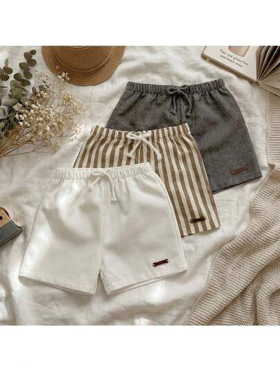 Loomiva 3pcs Baby Boy Decorative Striped Pattern Elastic Waist Pants Set