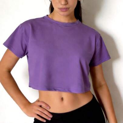 Crop top oversize para dama deportivo, manga corta, corte recto, estilo casual unitalla (30-34), ideal para outfits modernos y cómodos