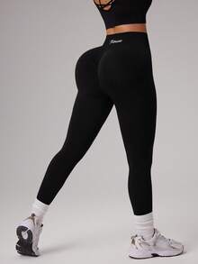 Dewbera Women's Letter Print High Waist Casual Versatile Daily Fitness Sports Leggings - Black - View 3