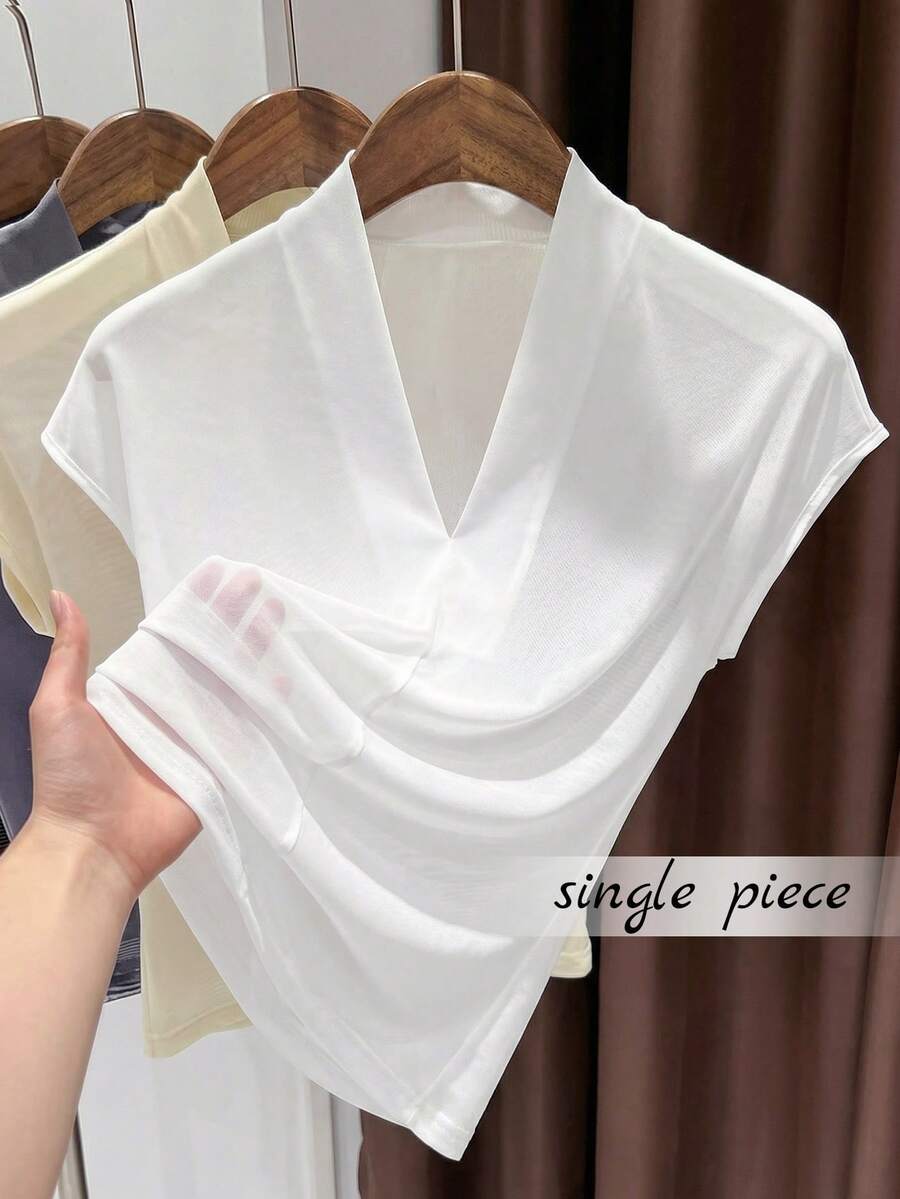 Franclia Women's White Knit Mesh Sheer Elastic Casual Elegant Blouse Top - White - View 1