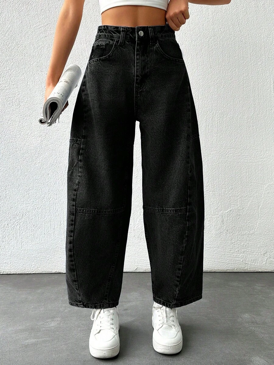 Women's Casual Washed High Waist Flare Leg Jeans - Black - View 1