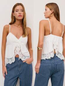 Nöista White Camisole Top With Lace Trim On Neckline And Hem, Peplum Shape. Spring, Summer, Woman. - White - View 5