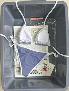 Swim Basics 女士热带条纹印花两件套泳衣，休闲度假装 - 彩色 - 查看 2