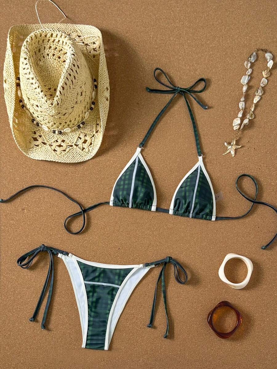 Swim Vcay 露背系带腰带设计优雅性感女士泳装套装 - 彩色 - 查看 1