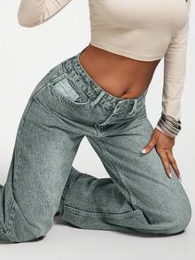 LOW WAIST CASUAL STYLE DENIM STRAIGHT - Teal Blue - View 7