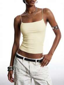 LYSMO Women's Summer Fitted Solid Color Sexy Backless Camisole - Apricot - View 3