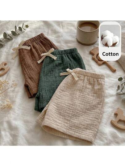 Loomiva 3件套男婴弹力腰裤，带装饰丝带，舒适百搭套装