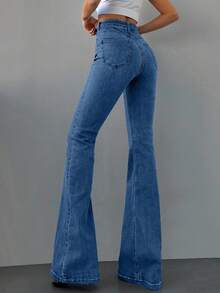 EURMUSE 98%Cotton Slim Fit Flared Jeans - Dusty Blue - View 2