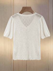 Franclia 女士百搭简约时尚多功能花瓣袖优雅浪漫白色短袖开衫 - 白色 - 查看 2